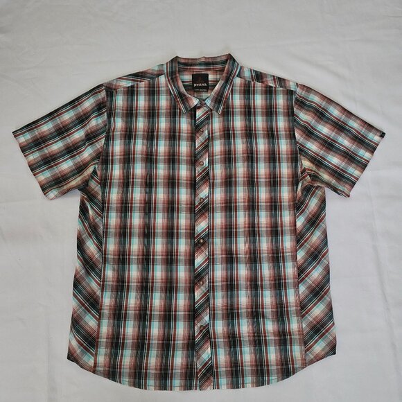 Prana Men's Plaid Pearl Snap Button Front Short Sleeve Hike Camp Shirt Size XL - Picture 3 of 11